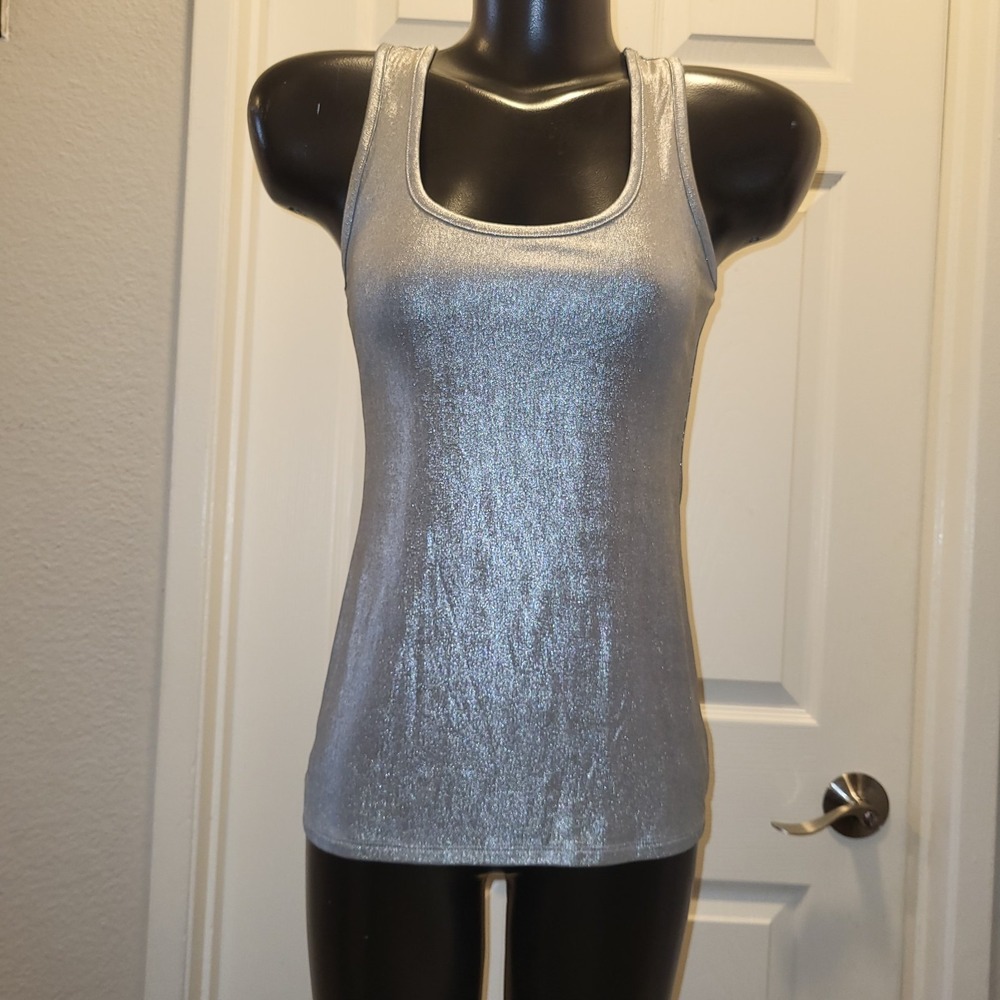INC International Concepts Silver Metallic Sleeveless Top‎ 95% Polyester Size S